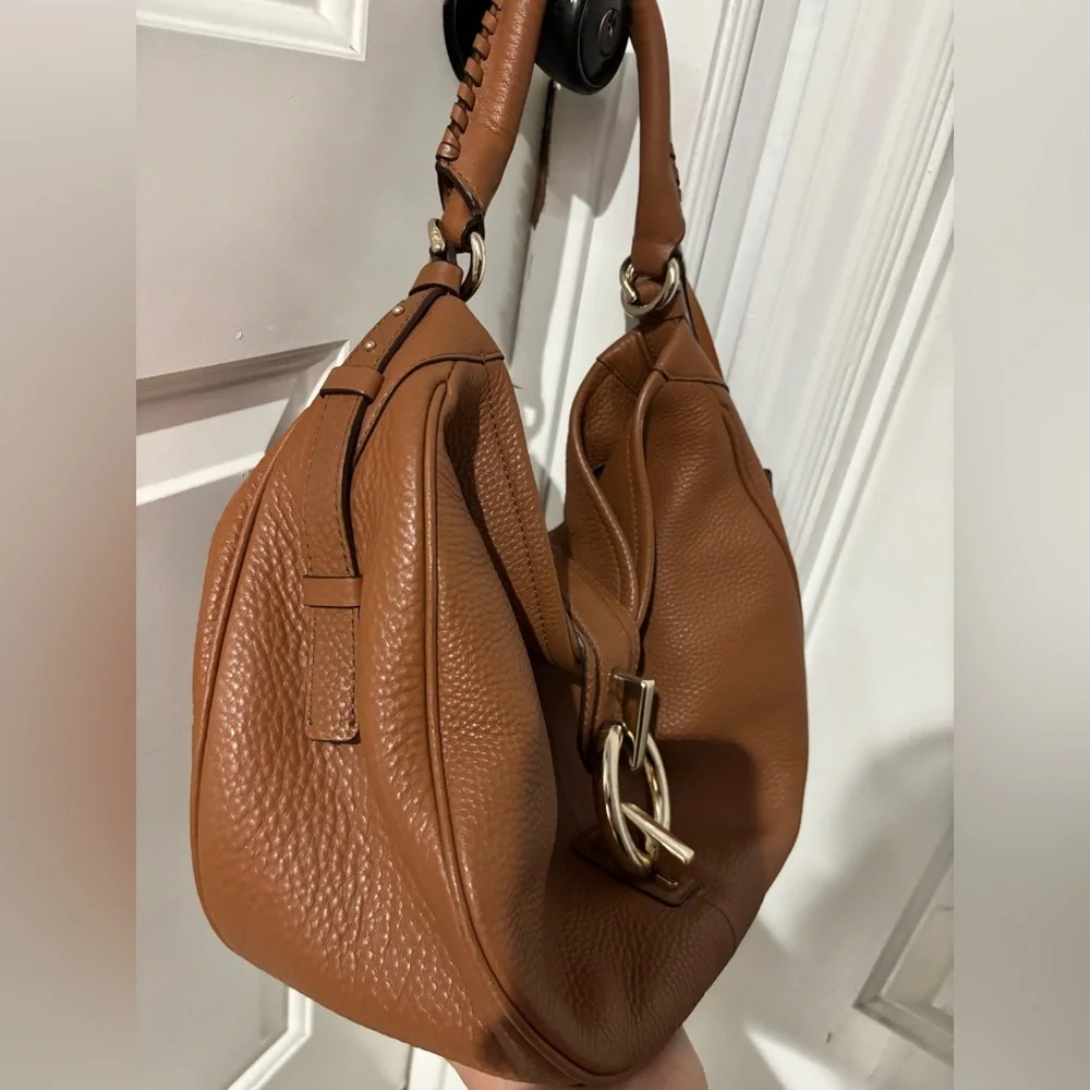 Diane Von Furstenberg DVF Cognac Leather Hobo Bag Braided Handle Gold Hardware